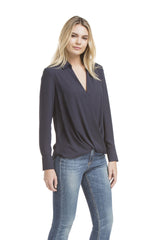 Lslv Twsit Front Blouse | Navy