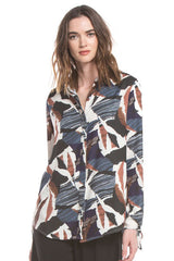 Cuff Tie Button-Up Shirts | Autumn Marbling Print