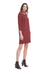 Mock Cutout Neck Dress | Wine